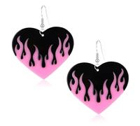 Colorful Flame Acrylic Earrings Punk Fire Heart Burning Dangle Drop Earrings Funny Geometric Flame Earrings for Women Girls, Zinc, acrylic