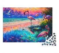 Colorful Flamingo Beach Scene Jigsaw Puzzles Puzzles for Adults Kids. 1000 Pieces Whimsical Challenge Toy Educational Game Home Decoration for Adults& Kids Age 14 Years Up 38x26cm/1000pcs