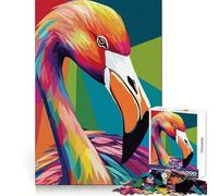 Colorful Flamingo Pop Art Illustration for Adults 1000 Piece Puzzle Brain Exercise HD Print Home Activity Birthday Art Gift (38x52cm)