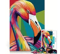 Colorful Flamingo Pop Art Illustration for Adults 1000 Piece Puzzle Brain Exercise HD Print Home Activity Birthday Art Gift (38x52cm)