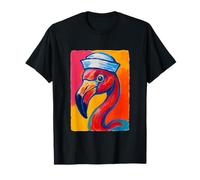 Colorful Flamingo Sailor Artwork Sunset Nautical Coastal Art T-Shirt