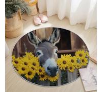 Colorful Flannel Round Rug, Close-Up Barn Daisy Donkey Pattern, Super Soft Machine Washable Not Easy to Fade Rug, 210 cm Non-Slip Round Carpet for Living Room Kids Room Dining Room Decor