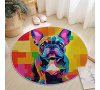 Colorful Flannel Round Rug, Close-Up French Bulldog Geometric Portrait Pattern, Super Soft Machine Washable Not Easy to Fade Rug, 80 cm Non-Slip Round Carpet for Living Room Kids Room Decor