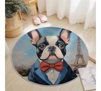 Colorful Flannel Round Rug, Dream French Bulldog Suit Iron Tower Pattern, Super Soft Machine Washable Not Easy to Fade Rug, 245 cm Non-Slip Round Carpet for Living Room Kids Room Dining Room Decor
