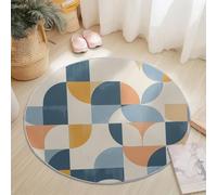 Colorful Flannel Round Rug, Geometry Simple Rectangle Pattern, Super Soft Machine Washable Not Easy to Fade Rug, 245 cm Non-Slip Round Carpet for Living Room Kids Room Dining Room Decor