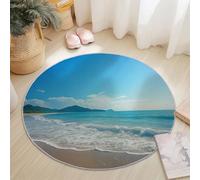 Colorful Flannel Round Rug, Nature Beach Island Blue Sky Pattern, Super Soft Machine Washable Not Easy to Fade Rug, 210 cm Non-Slip Round Carpet for Living Room Kids Room Dining Room Decor