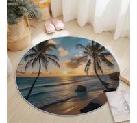 Colorful Flannel Round Rug, Nature Palm Trees Beach Sunset Pattern, Super Soft Machine Washable Not Easy to Fade Rug, 100 cm Non-Slip Round Carpet for Living Room Kids Room Dining Room Decor