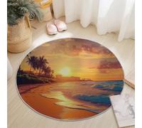Colorful Flannel Round Rug, Nature Sunset Beach Palm Leaves Pattern, Super Soft Machine Washable Not Easy to Fade Rug, 180 cm Non-Slip Round Carpet for Living Room Kids Room Dining Room Decor