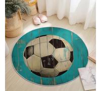 Colorful Flannel Round Rug, Retro Wood Grain Football Graffiti Pattern, Super Soft Machine Washable Not Easy to Fade Rug, 90 cm Non-Slip Round Carpet for Living Room Kids Room Dining Room Decor