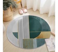 Colorful Flannel Round Rug, Simple Lines Geometric Abstract Pattern, Super Soft Machine Washable Not Easy to Fade Rug, 100 cm Non-Slip Round Carpet for Living Room Kids Room Dining Room Decor