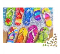 Colorful Flip Flops 1000 Piece Difficult Puzzle for Adults Flip Flops Beach Colorful Water Premium Thick Sturdy Vibrant Challenging Stress Relief 52x38cm/1000pcs