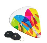 Colorful Flip Flops Beach Ball Guitar Picks 6 Pack with Leather Guitar Pick Holder Keychain, Plectrum Key Fob Cases Bag, Abstract Art Plectrum for Acoustic Electric Guitar, Ukulele 0.96mm