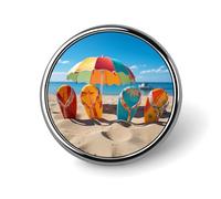 Colorful Flip Flops Beach Ball Round Badge Personalized Metal Lapel Pin Badges Fit Clothing Bags Hat Humorous Printed Brooch Badge Party Decorations Accessories for Men Women