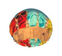 Colorful Flip Flops Beach Ball Shower Cap For Men Cap Women Reusable Waterproof Long Thick Hair Care Hair Short Kids Bath