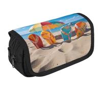 Colorful Flip Flops Pencil Case Organizer Large Capacity Cute Pen Pouch with 3 Compartment Office Stationery Large Pencil Bags with Zipper Fabric Pen Bag for Adults Portable Makeup Bag (Black)