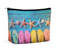 Colorful Flip Flops Starfish Shells Summer Beach Makeup Bag, Travel Toiletry Organizer, Cosmetic Pouch for Women, Birthday Presents for Mom Girls Women Sisters