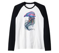 Colorful Floating Jellyfish Ocean Animal Abstract Art Marine Raglan Baseball Tee