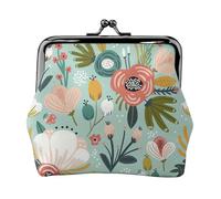 Colorful Flora Print Coin Purse,Cute Leather Kiss Lock Coin Wallet Portable Wallet for Office and Travel