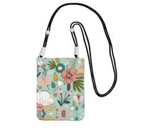 Colorful Flora Printing Travel Cell Phone Pouch Crossbody Bag With Shoulder Strap For Phone,Walking Passport,Wallet