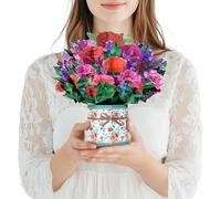 Colorful Floral 3D Pop Up Card Spring Greeting for Mother’s Day Easter Birthday Anniversary Get Well Thinking of You, Carnation Bouquet for Mom Grandma Wife Sister Aunt with Envelope and Note Card