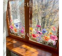 Colorful Floral Bouquet Window Sticker Cut to Size,Floral Pattern Window Sticker,Garden Flower Window Clings,Spring Summer Wildflower Grass Window Decals,Anti Collision Static Window Stickers (A-1)