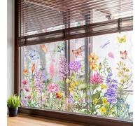 Colorful Floral Bouquet Window Sticker Cut to Size, Floral Pattern Window Sticker, Removable Static Cling Window Film, Double-Sided, Flower Window Clings for Glass Windows (B)