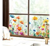 Colorful Floral Bouquet Window Sticker Cut to Size,Garden Flower Window Clings,Spring Summer Garden Flower Double Sided Window Clings,Colorful Florals Window Stickers Anti-Collision Static Clings (C)