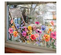 Colorful Floral Bouquet Window Sticker, Wildfloral Window Clings Butterfly Window Decal Double-Sided Watercolor Flower Window Decor for Office Home Glass Decor, Spring Easter Window Stickers