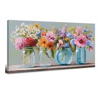 Colorful Floral Canvas Wall Art Framed for Bedroom Mason Jar Flowers Botanical Picture Wall Decor Minimalist Bouquet Plant Painting Prints Still Life Daisy Poppy Poster Artwork Decoration 100x50CM