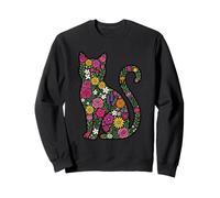 Colorful Floral Cat Silhouette Feline Lover Sweatshirt