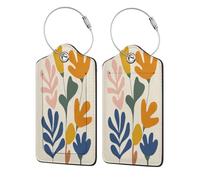 Colorful Floral Cutouts Boho Flower Luggage Tag for Suitcase 2 Pack Leather Luggage Tag with Privacy Flap Name Id Label and Metal Loop for Women Men Travel