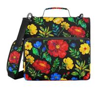 Colorful Floral Dark 1.5-Inch 3-Ringing Zippered Binder Bag with Handle and Removable Shoulder Strap Easy to Carry School Binders Organizer Suitable for Middle School