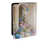Colorful Floral Decorations, Pastels with Eggs and Carrots Printed Passport Holder,Travel Pu Leather Passport Cover Case Organiser for Men Women,6.5 Inch