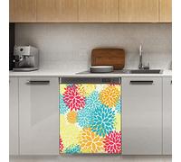 Colorful Floral Dishwasher Magnet Cover, Spring Flowers Magnetic Decor Panel Magnet Stiker for Refrigerator Kitchen Decoration Door, 23"x26"