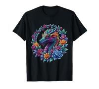 Colorful Floral Dragon Fantasy Winter Art Women Girls T-Shirt