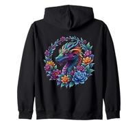 Colorful Floral Dragon Fantasy Winter Art Women Girls Zip Hoodie