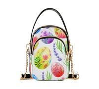 Colorful Floral Easter Eggs White One Shoulder Purse Women Quilted Phone Purse Chain Strap Handbag Cute Ladies Tote Crossbody Satchel