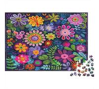 Colorful Floral Embroidery Colourful Neon Floral Mosaic 1000 Pcs Jigsaws for Adults The Impossible Challenge Brain Development 38x26cm/1000pcs