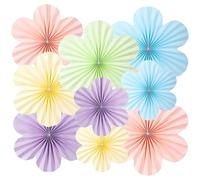 Colorful Floral Hanging Fans, 9 Pcs, Paper Decor with Three Sizes: 20cm, 25cm, 35cm, 3 Pcs Each, Ideal for Parties, Weddings, Baby Showers, Classroom Wall Backdrop