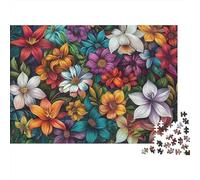 Colorful Floral Pattern 1000 Piece Vibrant Mixed Flower Art Jigsaw Puzzle For Adults Thick Card Board Decompression Difficult Game Gifts for WomenGifts for Men 38x26cm/1000pcs