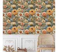 Colorful Floral Peel and Stick Wallpaper 0.3×5 m Embroidery Style Removable Self Adhesive Contact Paper Sticky Back Thicken Waterproof Matte Wall Paper for Living Room Bedroom Wall Furniture Decorate