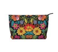 Colorful Floral Prints Corduroy Makeup Bag for Women Girls, Spacious Travel Cosmetic Organiser for Make-up, Toiletries & Essentials