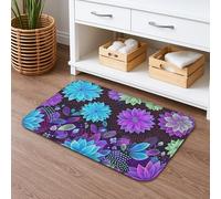 Colorful Floral Quick Dry Bath Mat, Vibrant Botanical Patterns Absorbent Non Slip Shower Mat, Spring Decorative Flannel Washable Bath Rugs for Bathroom Toilet Restroom 20x32 Inch