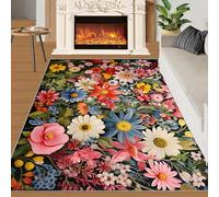 Colorful Floral Rugs for Girls Bedroom 60x180 cm, Non-Slip Washable Watercolor Design Area Rug for Women, Soft Low-Pile Wildflowers Carpet, Country Lansdcape Style