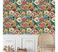 Colorful Floral Self Adhesive Wallpaper Embroidery Style Contact Paper Peel and Stick Wallpaper Thicken Waterproof Matte with Sticky Back Canvas Wall Cabinets Furniture Stickers Decorate 0.4×5 m