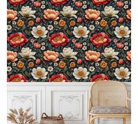 Colorful Floral Self Adhesive Wallpaper Embroidery Style Contact Paper Peel and Stick Wallpaper Thicken Waterproof Matte with Sticky Back Canvas Wall Cabinets Furniture Stickers Decorate 0.52×5 m