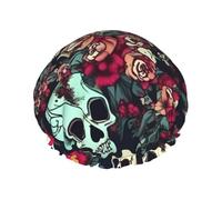 Colorful Floral Skulls Print Elastic And Reusable Hair Bath Caps Double Waterproof Layers Bathing Hat