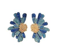 Colorful Floral Stud Earrings - Vibrant Metal Oil Design For Women(Blue)