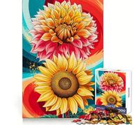 Colorful Floral Sunflower And Dahlia Abstract Waves 1000 Pieces Puzzles for Adults Strong Memory Quality Print Fun Challenge Night Fun (38x26cm)