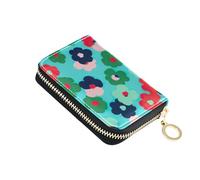 Colorful Floral Teal Wallet Womens Leather RFID Blocking Credit Card Holders Cartoon Travel Wallet with Zipper